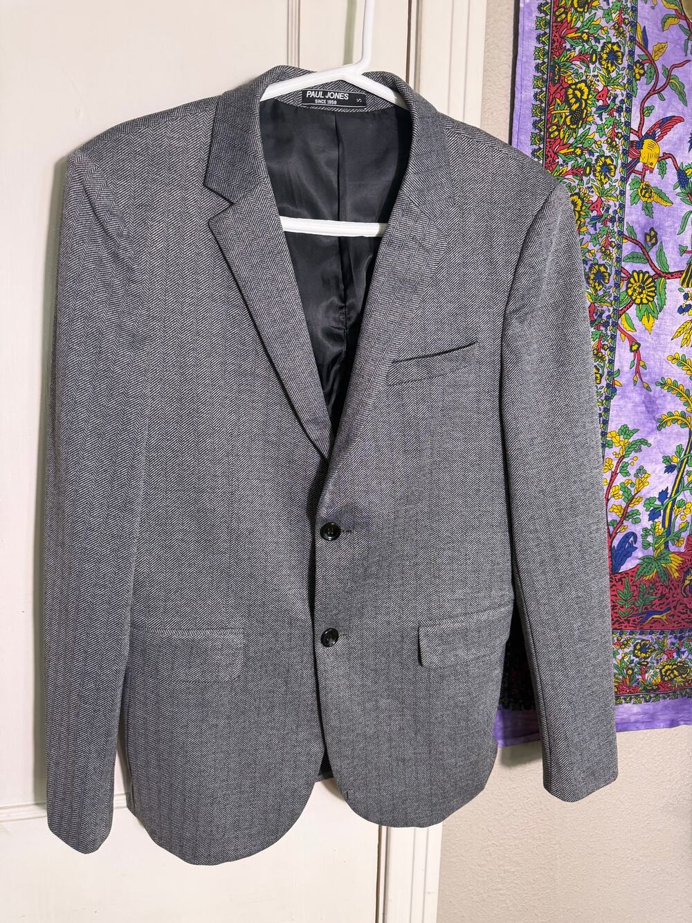 Paul Jones Mens Blazer Small Gray Herringbone 2 Button Sport Coat Slim Fit